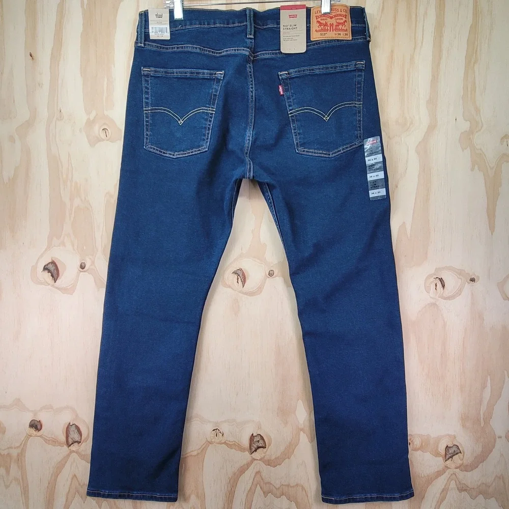 Levis 513 Slim Straight Jeans Mens 36x30 Dark Wash Blue Denim Stretch 05513-0857 - Picture 2 of 13